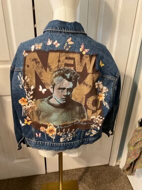 James Dean Back Upcycled Graphic and Denim Jacket - Sz Women's XL